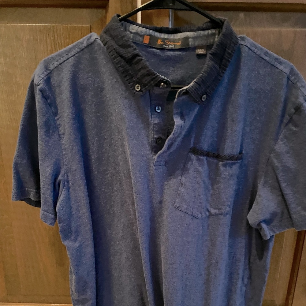 Ben Sherman, size large polo, blue polo, navy collar